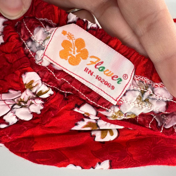 Vintage Aloha Hibiscus Floral Hawiian Red White Halter Top Fitted Small-Medium - Picture 3 of 9